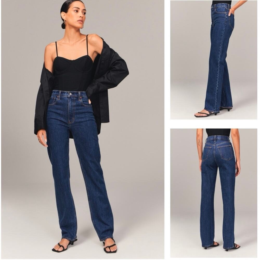Abercrombie & Fitch Women's Straight Leg Jeans — Dark Blue Wash